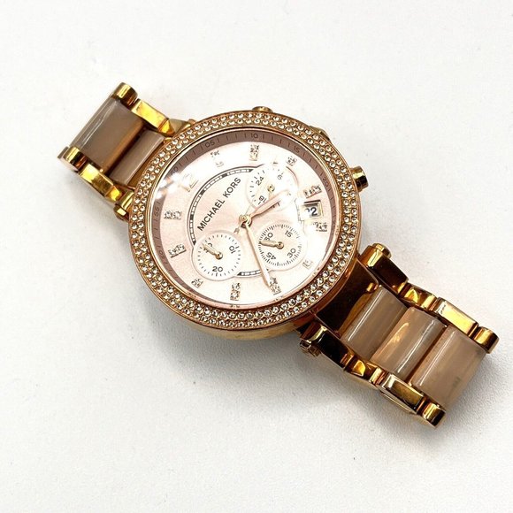 Michael Kors Parker Rose Gold-Tone Blush Acetate Band Women's Watch MK5896 - Picture 5 of 8